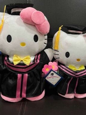 Hello Kitty Graduation Plush Dolls in White, Pink & Yellow